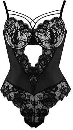 body sexy femme érotique grande taille club libertin body dentelle transparent femme dos nu lingerie sexy femme coquine hot justaucorps bodysuit sans manche sous vetements feminins (Black, XXL)