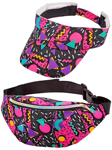 W WIDMANN MILANO Party Fashion - Gürteltasche und Schirmmütze, 80er Jahre Funky Fashion Outfit, Bauchtasche, Capy, Accessoires Karneval