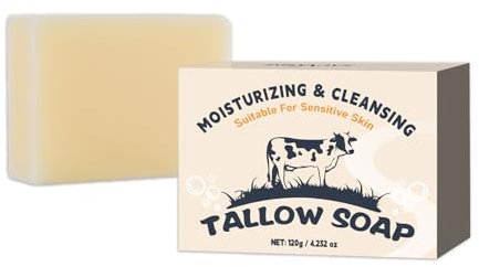 120g Sapone di sego di manzo, con rete a bolle d'aria, sapone di sego naturale da allevamento al pascolo, sapone di balsamo di sego fatto a mano, esfoliante per il viso per la pulizia profonda del 1