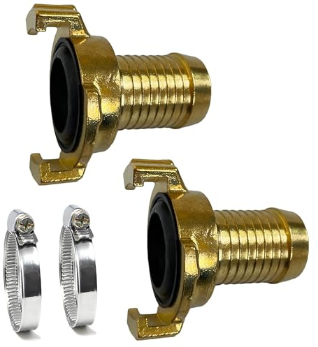 Bekindpro 2 Stück Messing Schnellkupplung auf 1 Zoll Tülle, Schnellkupplung kompatibel mit Geka-System auf 1 Schlauchtülle for 25 mm (1) Gartenschlauch, mit 2 Schlauchschellen