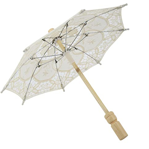 Culnflun Parapluie de mariée en dentelle et coton brodé à la main pour fourniture de mariage Blanc Beige (Milky White)