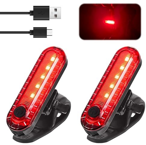 2 Pack LED Rear Bike Tail Light Rechargeable - Ultra Bright/Waterproof Bike Lights Back for Helmet Backpack, Safety Warning Red Bike Light with 4 Modes, Easy Installation & Includ USB Cables