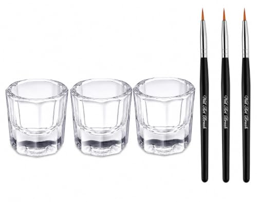 Eyelash Eyebrow Tint Crystal Clear Liquid Glass Jar Dappen Dish Glass Cup 3pcs+ Liquid Mixing Tint Brush 3 pcs by NM Beauty