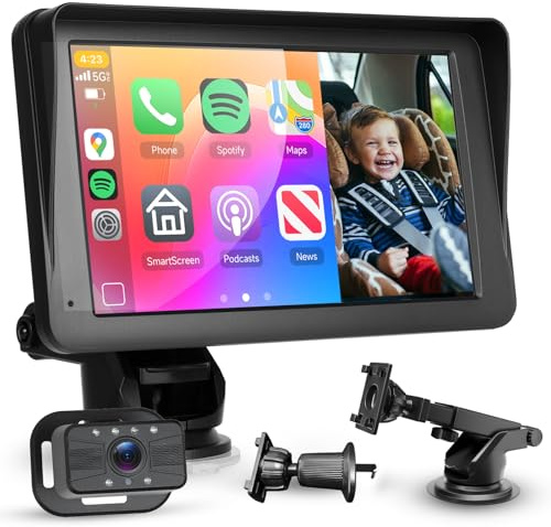 Hodozzy HD 1080P Cámara de Coche para Bebé con Carplay, Espejo de Pantalla IPS de 7 Pulgadas, Asiento Trasero del Bebé del Automóvil para Observar a Los Niños, Mascotas, Visión Nocturna