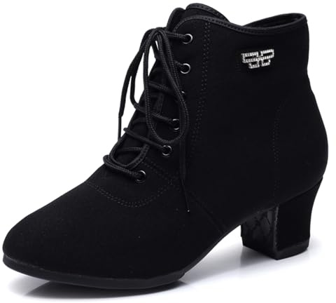 Hiuzylqx Damskor för ballroom- och latinamerikansk dans med snörning, 3,5 cm klack, prestations- och träningsskor, tango, salsa, moderna jazzskor, bekväma, halkfria,Black full rubber sole,34 EU