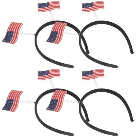 CIYODO Lot de 4 Bandeaux Drapeau Américain Élastiques pour Femmes et Filles, Accessoires de Fête 4 Juillet, Bandeaux Antidérapants pour Match de Football et Événements Sportifs