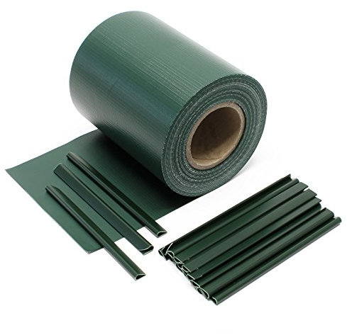 Wiltec Sichtschutz Streifen, 35mx19cm grün aus PVC 450g/m², mit 20 Clips, Zaunfolie