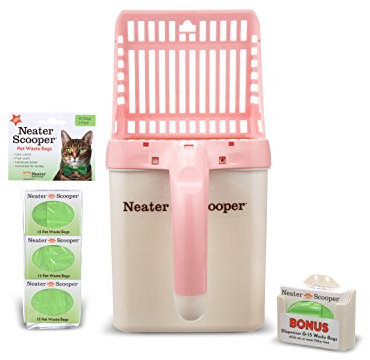 Neater Pet Brands - Neater Scooper Cat Litter Scoop and 60 Count Refill Bag Bundle - Cat Litter Sifter Poop Scoop System with Extra Waste Bags, Pink