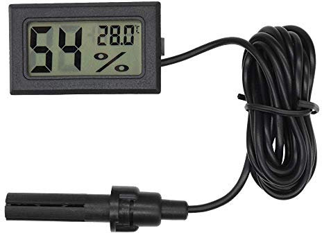 Eidyer Digital Thermometer Hygrometer, Mini Probe Embedded Thermometers Temperature Humidity Gauge Meter for Reptile Incubator Aquarium Poultry Office Living Room -Black, 4.8cm×2.8cm×1.5cm