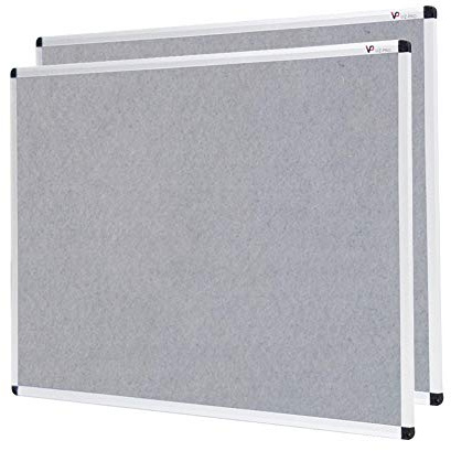 VIZ-PRO Notice Board Felt Grey, 2 Pack, 120x90cm, Silver Aluminium Frame | Pin Memo Board for Walls, Bulletin Board for Office, Home & School