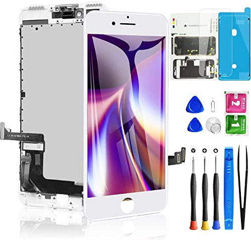 Diykitpl for iPhone 7 Plus Screen Replacement 5.5 Inch White, 3D Touch LCD Screen Digitizer Replacement for A1661,A1784,A1785, with Repair Tools Kit+Magnetic Screw Mats+Screen Protector