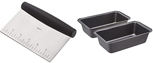 Amazon Basics - Brotbackform, antihaftbeschichtet, Karbonstahl, 20,3 cm x 10 cm, 2er-Pack & Mehrzweck-Küchenschneider/-schaber, Edelstahl