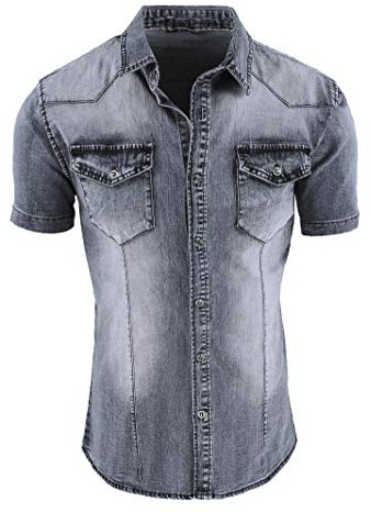 Evoga Chemise Jeans Casual A Manche Courte Slim Fit en Jeans
