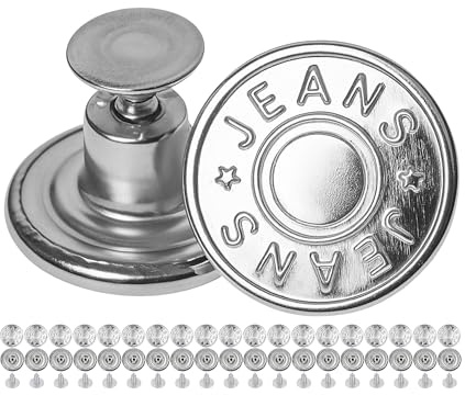 Reemplazo de Botón del Pantalón para Botones de 12-14 mm, Paquete de 20 Button de Perno de Plata para Jeans 14 mm de Diámetro, Reparación de la Chaqueta de Mezclilla Pulsador Clip, Botones de Metal