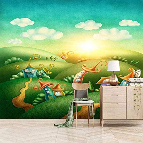 Papel Tapiz Con Motivos Mundo De Cuento De Hadas Verde Papel Tapiz Fotográfico 3D Mural Papel Tapiz Con Moti Pared Pintado Papel Tapiz 3D Decoración Dormitorio Fotomural Sala Sofá Mural-350cm×256cm