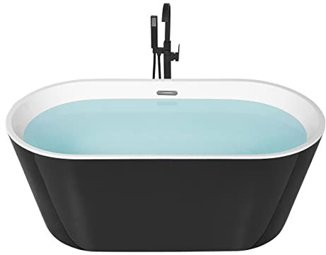 Baignoire Moderne Acrylique 160 x 80 cm Forme Ovale Autoportante Système de Trop-Plein Noire Havana