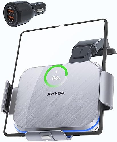 JOYVEVA Dual Coil Wireless Car Charger For Galaxy Z Fold 7/6/5/4/3/2/Mate XT, Fast Charging Cell Phone Holder For Samsung Z Fold 3,Landscape Mobile Phone Car Mount for Galaxy Z Fold (Steel Gray)