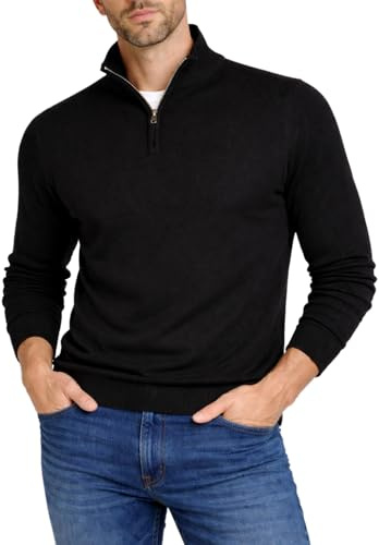 Xact Men’s Quarter Zip Jumper Cotton Rich Regular Fit, 1/4 Zip Pullover Sweater, Smart Casual Knitwear, Classic Zip Neck Jumper (Black) M