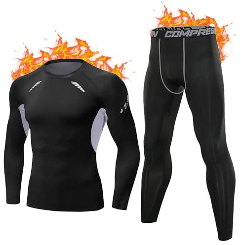 Terecey Ensemble de sous-Vêtement Thermique Homme Fonctionnels Ensemble Sport Base Layers Homme Respirant sous Vêtements Thermiques Homme Séchage Rapide