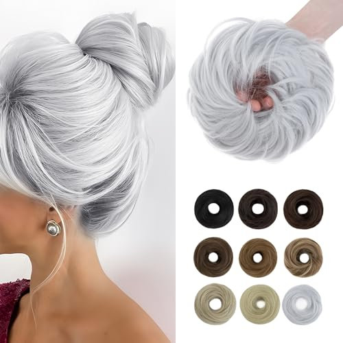 Elailite Finto per Capelli Chignon Elasitco Capelli Finti [55g PIUMOSO] Posticci Toupet Donna a Ciambella Code Finte per Chignon Disordinato # Grigio Argento