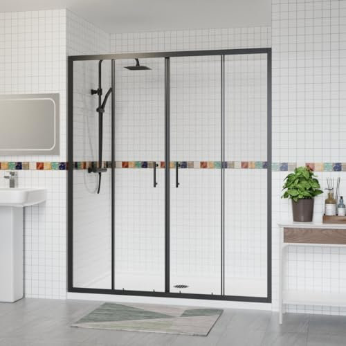 Aquariss 1600x1900mm Sliding Double Shower Enclosure for Wetroom Cubicle with 6mm Easy Clean Glass Shower Screen Door Black