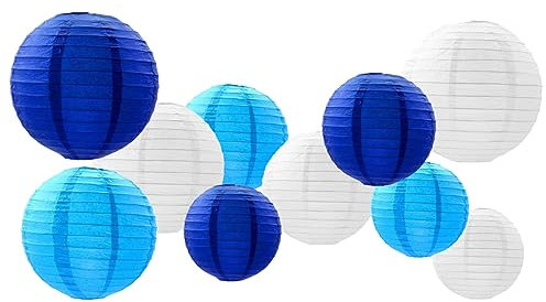 GAKA FAVOR 10pc Blue Paper Lanterns Set - Hanging Lanterns for Wedding, Christening, Communion, Birthday Parties
