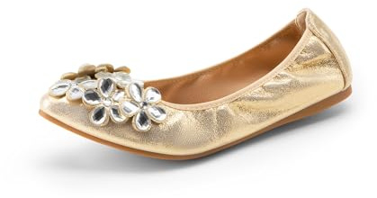 DREAM PAIRS Ballerines plates à bout pointu avec strass scintillants et pliables - Confortables pour femme - Pour mariage, fête, travail, conduite, doré, 42 EU