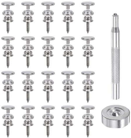 62 delar rostfritt stål tryckknappar snäppfästsats, 15 mm marin kvalitet kanvas tryckknappar för båt tak, läder och trähantverk, hållbar och rostbeständig för utomhusbruk