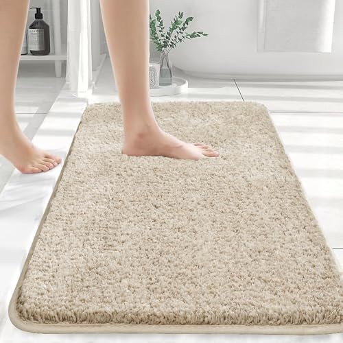 Myting Badezimmerteppich 40x60 cm Badematte, Weich Mikrofaser Badvorleger Waschbar Duschvorleger rutschfest, Flauschiger Badteppich Beige