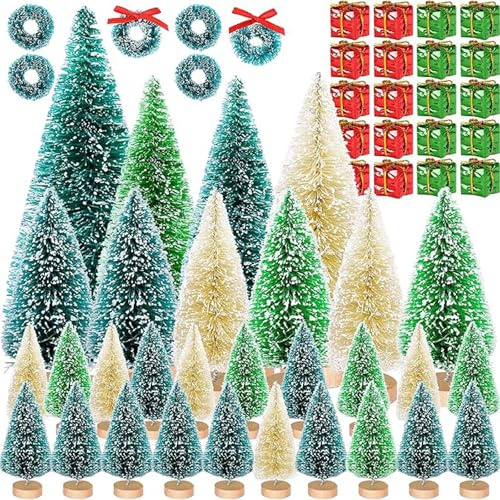 Mini Albero di Natale,56 Pezzi Albero di Natale Piccolo,Mini Albero di Natale Artificiale,Sisal Neve Alberelli Decorativi,Decorazioni da Tavolo,Vetrina,Fai da Te
