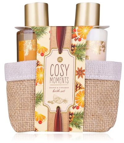 Accentra - Set doccia da donna COSY MOMENTS in una bella confezione regalo in iuta, set da 2 pezzi con gel doccia e lozione per il corpo – Set regalo benessere per compleanno, San Valentino, Natale