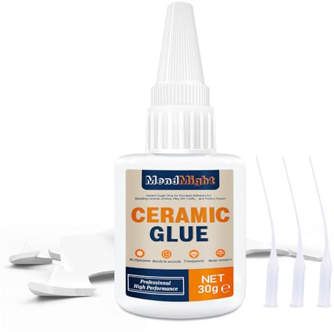 MendMight 30g Porcelain Glue, Extra Strong, Heat-Resistant, Ceramic Adhesive, Dishwasher Safe, Anti-Drying Tip, Glue for Clay, Ceramic, Porcelain, Cups, Clear Liquid, Moderate Viscosity