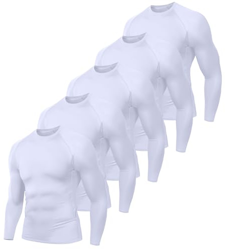 Holure 2 eller 3 eller 5-pack kompressionsskjortor för män långärmade löpartopp för män snabbtorkande baslager toppar för gym sport fitness träning, 5-pack: vit, S