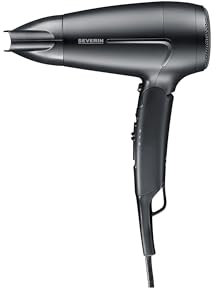 SEVERIN Asciugacapelli da Viaggio, Compatto e Potente, Manico Pieghevole, Flessibilità Grazie al Doppio Voltaggio, Pulsante Aria Fredda, Adatto per i Viaggi, 1.600 Watt, Nero, HT 0159