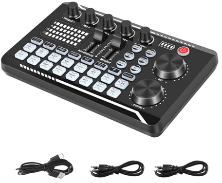 Pqahffowr F998 Carte son Microphone Interface Audio Mixer Carte Son Mixage Console Amplificateur pour Téléphone PC