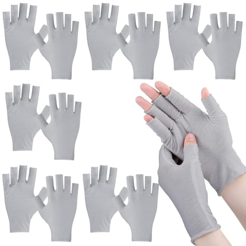 Geyoga 6 paia di guanti idratanti senza dita per eczema, guanti in cotone per adulti, mezze dita, touchscreen, lozione, mani asciutte durante la notte, per donne che dormono (classico, grigio)
