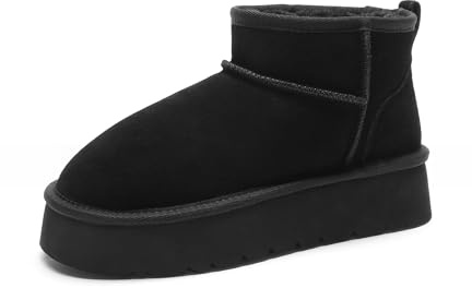 DREAM PAIRS Stivali da Neve Invernali con Plateau da Donna, Stivaletti Alla Caviglia Resistenti All'acqua, Leggeri Antiscivolo per Esterni,Size 43,Nero,DWUMSB2501