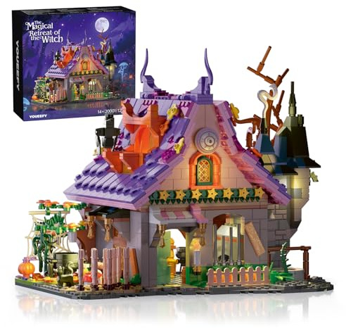 Magic House Set for Witches and Witches Building Set with Lights, Over 1200 Halloween Haunted House Building Blocks for Kids and Adults 14 Halloween and Christmas (The Magical Retreat of The Witch)