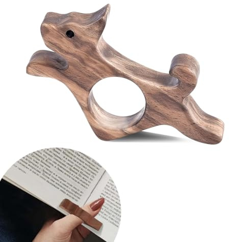 JEYORZY Porte-page de livre,En bois de noyer,bague de lecture,Fait à la main,Accessoire de lecture,Cadeau pour les amateurs de livres, les rats de lecture et les enseignants(Forme chiot)