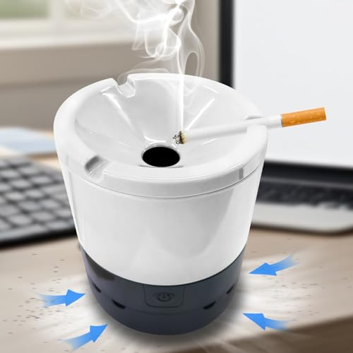 2 in 1 Multifunctional Ashtray, Indoor Ashtray - Melamine Material, Powered by AA Batteries, Easily Suck Away Scattered Ash Around (White)