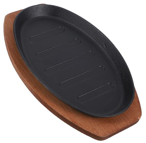LIFKICH Piastra in Ghisa per Barbecue con Manici Doppi e Base in Legno, Facile da Pulire e Resistente allo Sporco, per Steak e Ristoranti