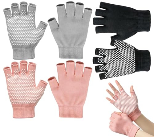 Set di guanti da yoga, 3 paia di guanti da allenamento a mezze dita, guanti antiscivolo per trazione e protezione, design in tessuto elasticizzato traspirante, accessorio per esercizi di fitness