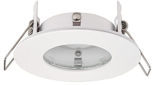 National Lighting Fire Rated LED Downlight Fittings - Round Ultra Slim, Matt White Downlights for Ceiling - IP65 Rated Bathroom Spotlights - 7W 240V LED GU10 (Not Included) - Pack of 4