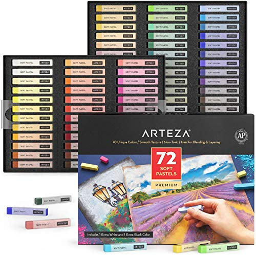 ARTEZA Weiche Pastellkreide, Set mit 72 Kunst-Pastellstäbchen für Kunst- und Handwerksprojekte, Zeichnen, Mischen, Schattieren, Kunstbedarf für alle Altersgruppen und künstlerische Erfahrungsstufen.