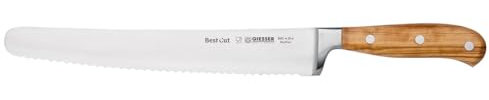 Giesser seit 1776 - Made in Germany - scharfes Kochmesser mit Wellenschliff geschmiedet Olivenholz BestCut Olive, 25 cm, deutsches Küchenmesser rostfrei