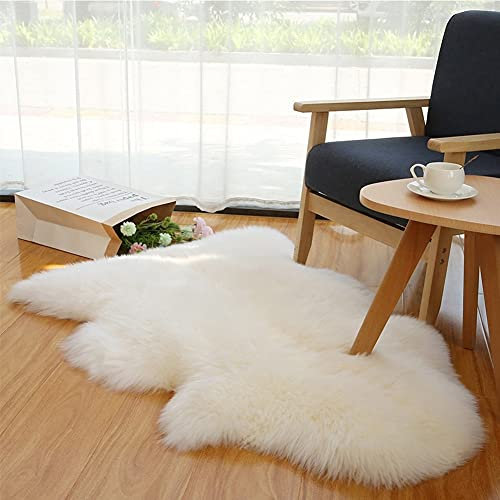 Real Genuine Sheepskin Rug Natural Sheep skin Throw Real Full Sheepskin Rugs Fluffy Fur Rug Authentic Lambskin Seat Covers For Chairs Wool Seat Pads Cushion White (70X100cm)