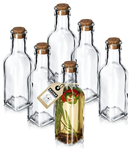 KADAX Lot de 6 bouteilles universelles avec bouchons, bouteilles en verre transparent avec bouchon en liège, carafe à huile, récipient en verre, bouteille d'huile (175 ml, 6 pièces)