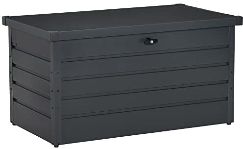 Outsunny Panca Baule Contenitore da Giardino con Chiave, Cassapanca Moderna in Acciaio, Grigio, 120x62x62cm