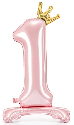 DekoHaus Folienballon Zahl 1 Rosa mit Krone 103 cm – Stehender Ballon metallisch, nur mit Luft befüllbar, Geburtstagsdeko für Mädchen, 1. Geburtstag, Kinderparty, Jubiläum & Prinzessin Party