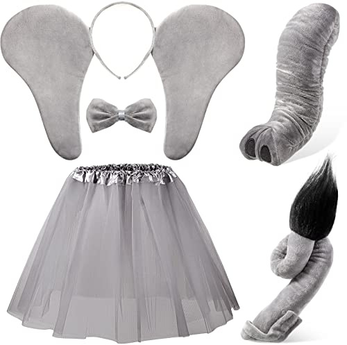 Haysandy Kids Elephant Costume Set Elephant Ears Headband Tail Bow Tie Tutu Skirt Nose Halloween Circus Costume Accessories(15.7 Inch,Delicate)
